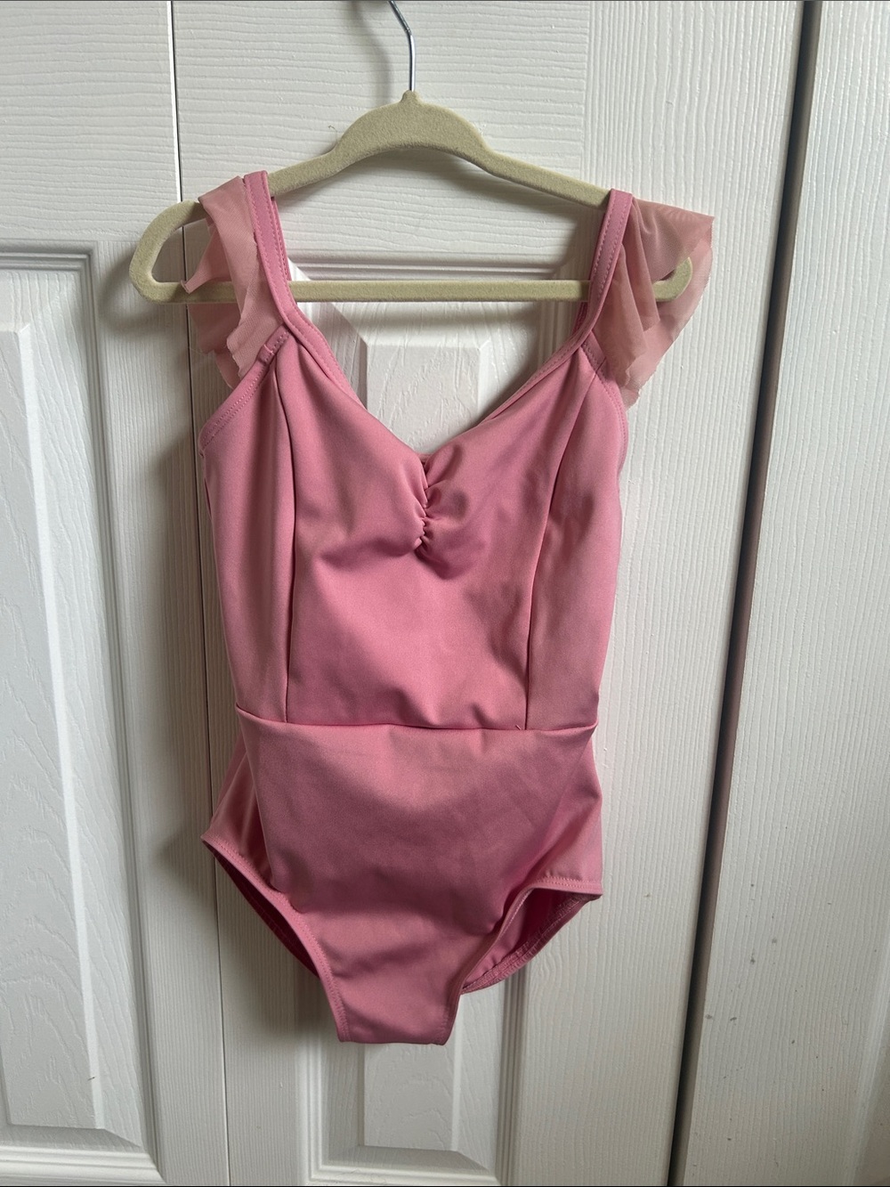 Girls Dance Pink Ruffle-Shoulder One-Piece Bodysuit